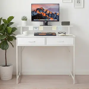 30/39 Inch Computer Desk with File Drawers Cabinet, Small Home Office Desk with Monitor Stand & Storage, PC Desk for Bedroom Study Workstation