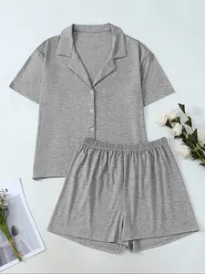 Women's Vintage Style Short Sleeve pyjays, Casual Home Wear, Loungewear, Comfortable Sleepwear for Daily Use & Outdoor Activities