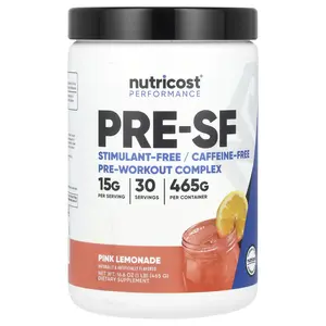 Nutricost Performance, Pre-SF, Stimulant-Free Pre-Workout Complex, Pink Lemonade, 1 lb (465 g)