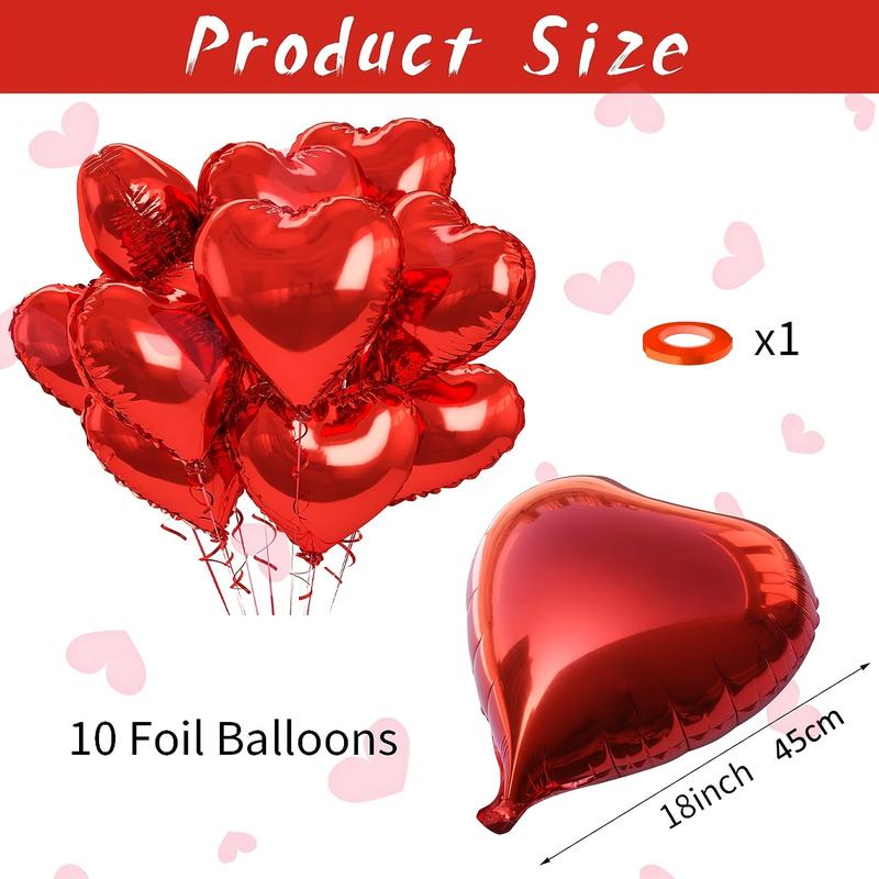 10pcs 18 Inch Peach Heart Aluminum Film Balloons, Valentine's Day Birthday Inflatable Prop, Memorial Day Heart Decoration, Party Scene Decor, Heart Shaped Balloons