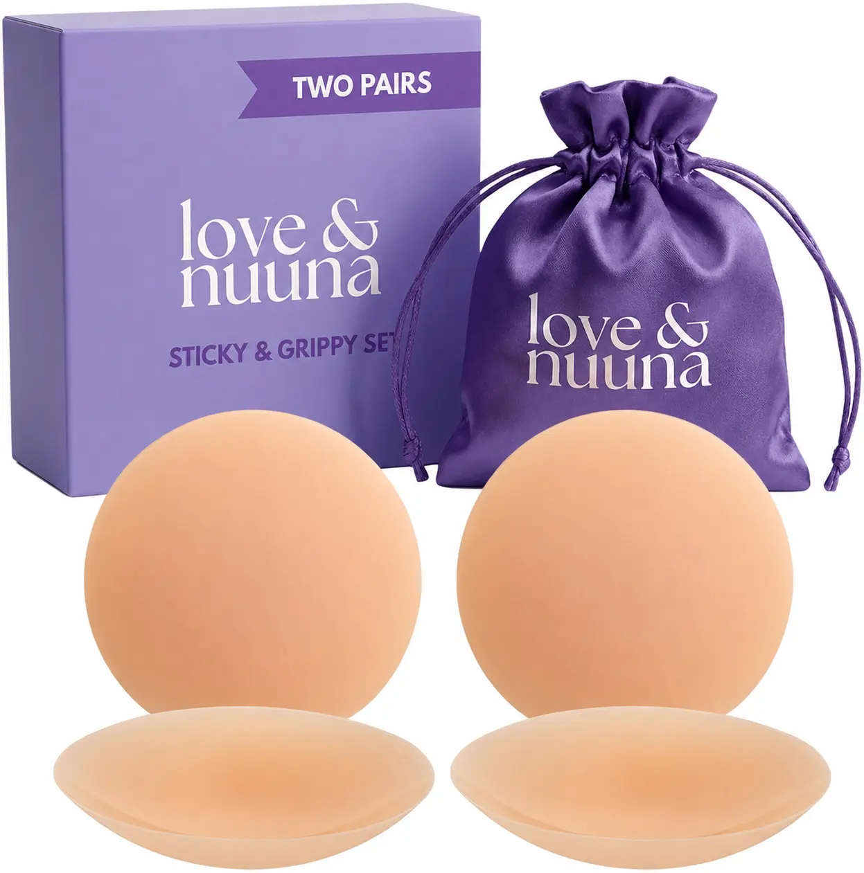 love & nuuna Adhesive & Non-Adhesive Nipple Covers Two Pairs - Sticky & Grippy Nipple Cakes - Reusable & Waterproof Pasties