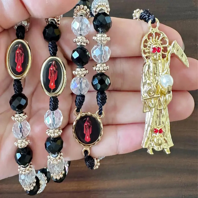Unisex Street Trend Multicolor Beaded & Pendant Necklace, Goddess Necklace, Trendy Vintage Rosary Necklace, Faith Necklace, Religious Jewelry Gift, Chic Jewelry As Gift for Friends
