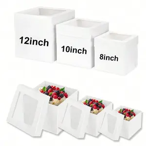 Ins Style Cake Packaging Boxes With Clear Wave Window, Sturdy Cardboard Dessert Display Boxes,Holiday Gift Packaging, Xmas Cupcakes, Gingerbread Houses, Yule Log Cakes, Festive Cookie Trays, Winter Wedding Treats, Valentine's Day Sweets