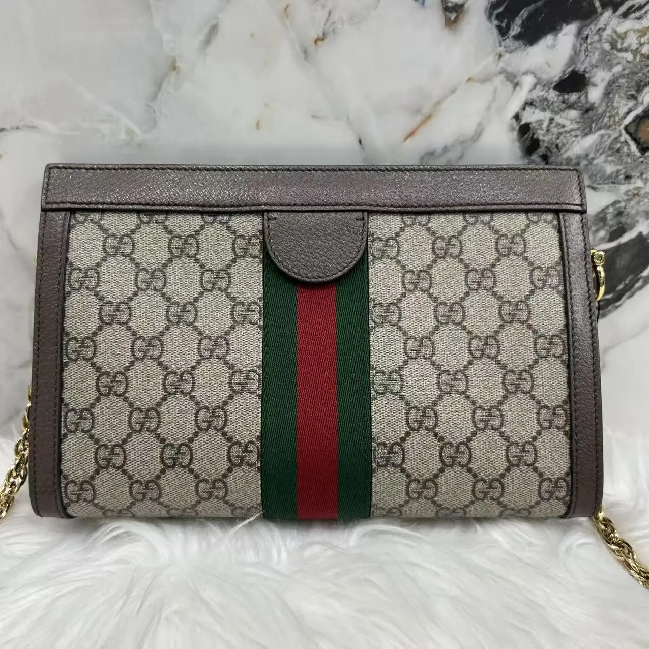 Pre-owned GUCCI GG Gucci Ophidia Clutch With Chain
