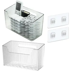Set Of 2 Storage Organizer Bins Wall Mounted Shower Basket, Shower Caddy Stackable Clear Plastic Makeup Organizer Adhesive Hanging Bin for Bathroom, Kitchen, Cabinet, Pantry, BPA Free, Clear - Home Improvement.