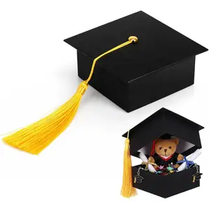 2026 Graduation Cap  Box 5.12x5.12 Inch Medium Black Cardboard Party Favor Box  for High School College Graduation Guests Snacks Mini Plushies Preserved