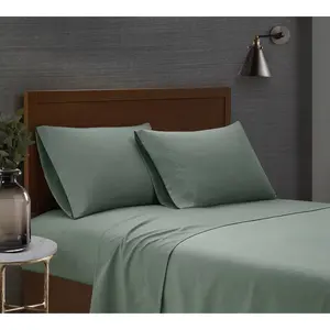 London Fog King 4pc Garment Wash Solid Sheet Set Green: Microfiber, Machine Washable, Includes 2 Pillowcases