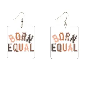 Born Equal Rectangle Wooden Earrings