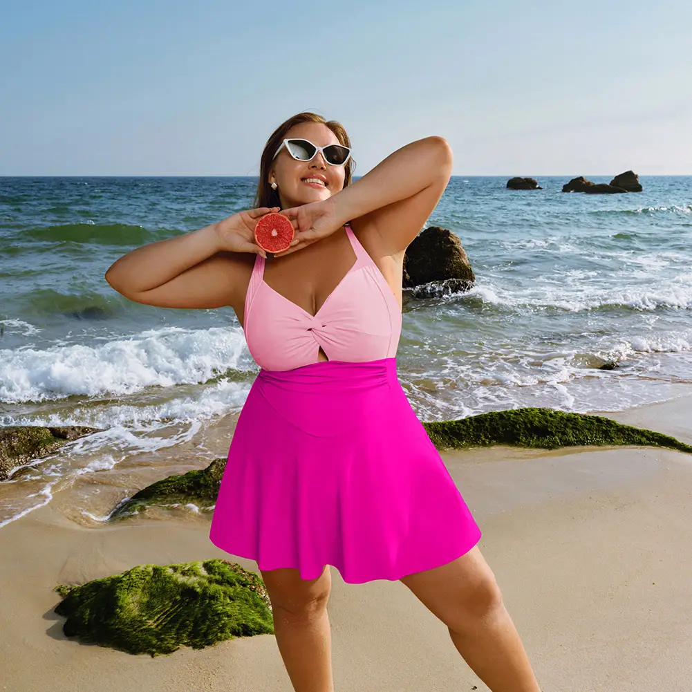 【16-24W】【S-XL】Hanna Nikole Women Plus & Regular Size Swimdress One Piece Swimsuits Tummy Control Twist Front Ruched Bathing Suit with Boyshorts Tankin