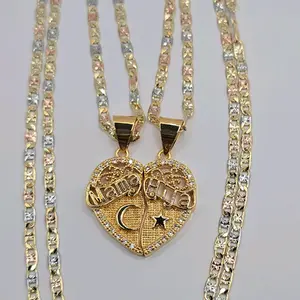 MOTHERS DAY/ DIA DE LAS MADRES set of chains MAMA HIJA  gold plated heart with stones beautiful  style