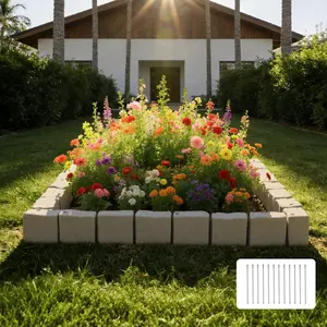 【Summervibes】VEVOR Faux Stone Landscape Edging, 15.5 ft Kit, No Dig Garden Edging Border, Blocks for Lawn, Flower Beds, Yard, 4 Pack Each Section Has 6 Bricks 46.85"L x 3.94"W x 6.1"H, 12 Spikes & 4 Corners, Beige