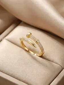 Elegant Copper Zirconia Open Gold Ring, Perfect for Daily Wear, All Season Wear, Parties, Dates, Valentine's Day Gift, Ideal for Her, Elegant Everyday Ring