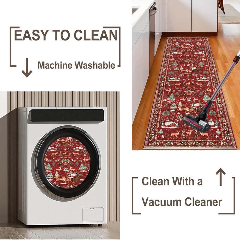 Tapis long de Noël avec motif de cerf et Père Noël, plusieurs modèles disponibles, doux, résistant et lavable, pour une utilisation intérieure et extérieure, décoration d'intérieur - YY
