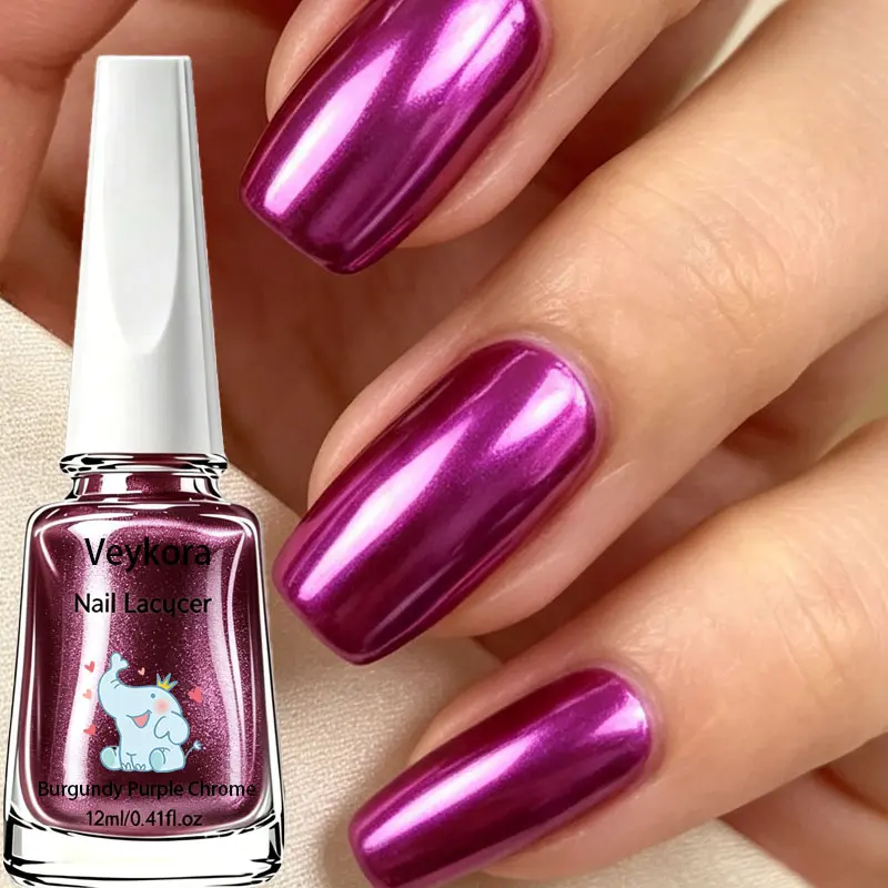 Glam Burgundy Purple Chrome Nail Polish, Smooth Mirror Metallic Finish, Long-Lasting Anti-Peeling Formula, Rich Fuchsia-Purple Tone for Evening Party & Holiday Looks
