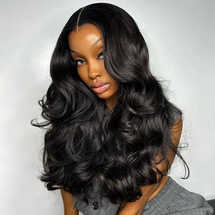 Geeta Hair- Influencers Recommend 13x4 /6x4.5 Glueless Wig 100% Human Hair Loose Body Wave Wig with Curtain Bangs Ocean Wave Wigs 180% Density