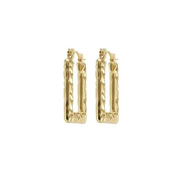 Stately Steel Hammered Square Hoop Earrings