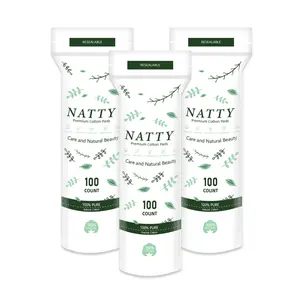 Natural Cotton Makeup Wipes 3 Pack (total 300 Pieces), Reusable Sealed Round Cotton Pads, Non-Falling Fluff, for Makeup Removal and Skincare