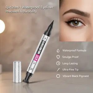 QIC 2-in-1 Dual Action Eyeliner Stamp Pen - Waterproof, Long Lasting, Ultra-Fine Precision Tip, Vibrant True Black Liquid Formula for Winged Cat Eyes, Beauty & Personal Care Makeup Pen, Waterproof Eyeliner