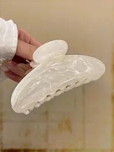 4-Color Set Marble Streamer Cloud Pattern Crescent Acetate Hair Clip, High-End Fashionable Sweet Hair Accessory, Back of The Head Updo Half-Grip Hair Versatile Shark Clip