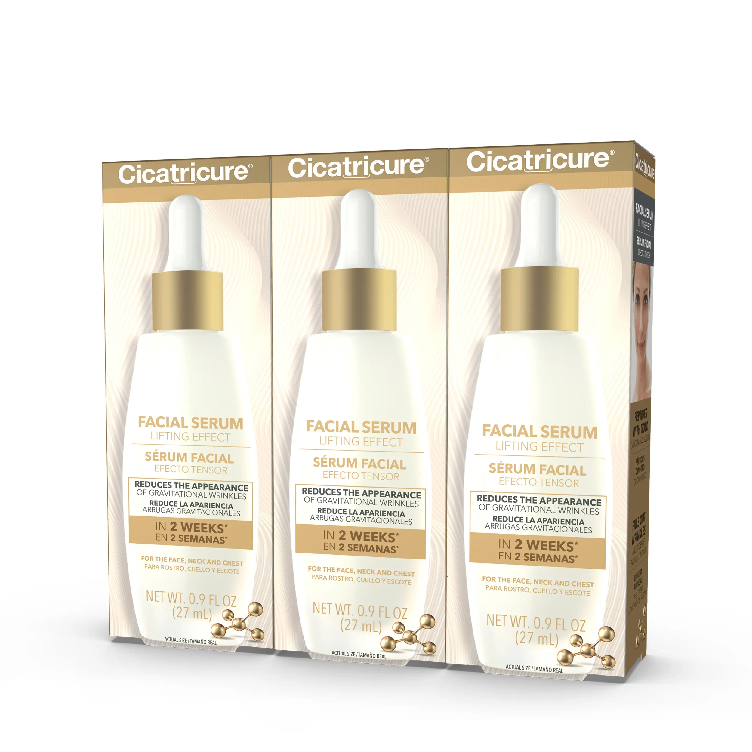Cicatricure Gold Lift Facial Serum with Lifting Effect. 3 Pack. For Face, Neck & Chest, Anti Aging Skin Care, Hydrating, Firming & Tightening, Smoothes Facial Lines, 0.9 Oz - 3 Pack
