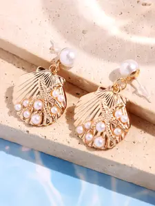 1 pair of elegant and fashionable ocean shells, starfish, pearl earrings, beach vacation women's jewelry