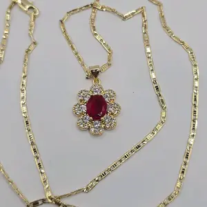 Flower Red & Clear Stones Special Style Chain 22 Inches beautiful piece