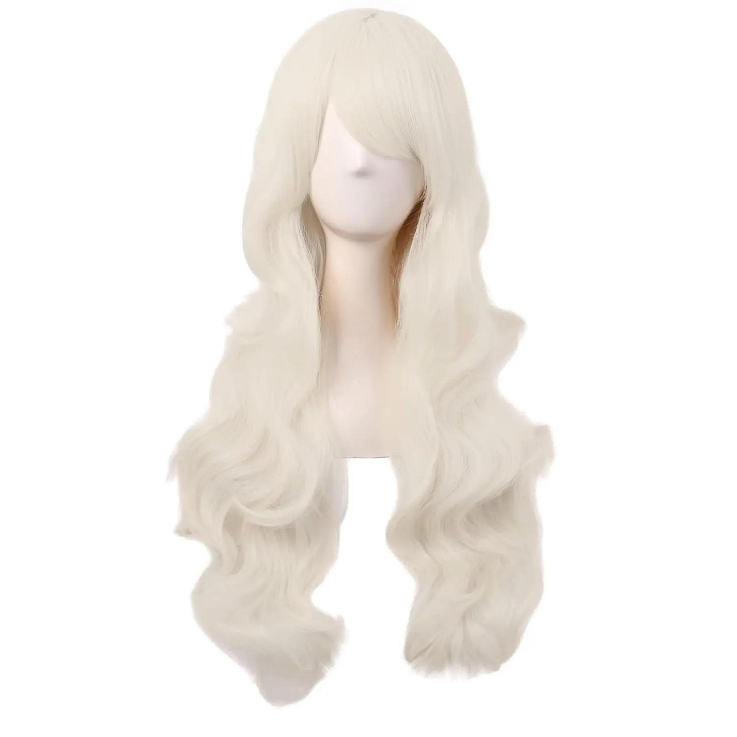 Women's 28 Inch/70 cm Synthetic Soft Wig with Side Bangs, Long Blonde Curly Full Machine Wig, Synthetic Soft Wigs, Wig With Bangs