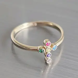 14k Gold Colorful Stone Ring Multicolor Gemstones Design for Women's Jewelry Rainbow Stones Size 7 Ideal Gift for Special Occasions