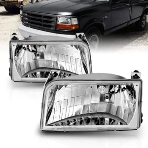 AmeriLite for 1992-1996 Ford F150 F250 F350 / Bronco Euro Crystal Replacement Headlights Pair - Passenger and Driver Side