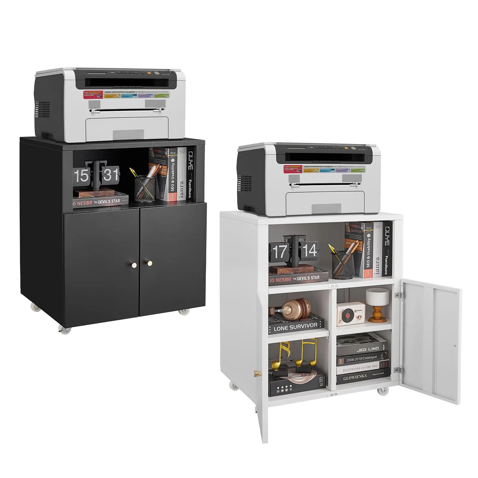 Garvee Upgraded Metal Printer Cabinet, Heavy Duty with Wheels and Doors, Equipped with Adjustable Storage Shelf and Lockable Design, Mobile Under Desk File Cabinet, for Home Office and Small Spaces