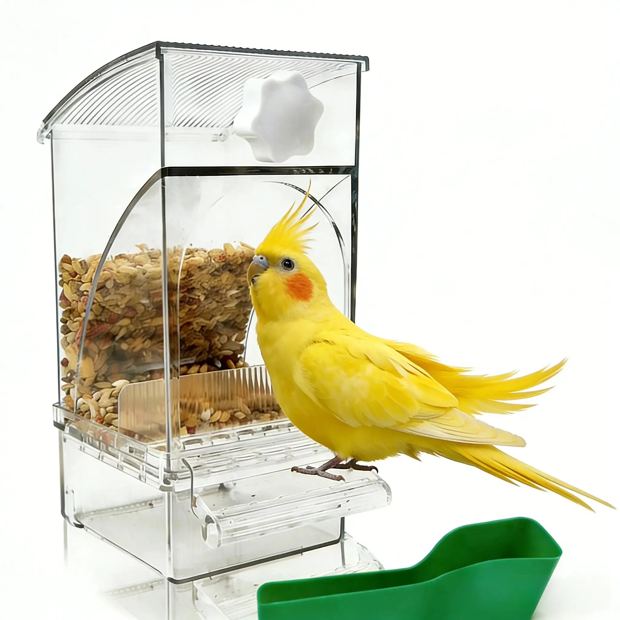 Automatic Parrot Feeder with Husk Separator - No-Mess Bird Feeding Tool for Bird Lovers, No Mess Bird Feeder