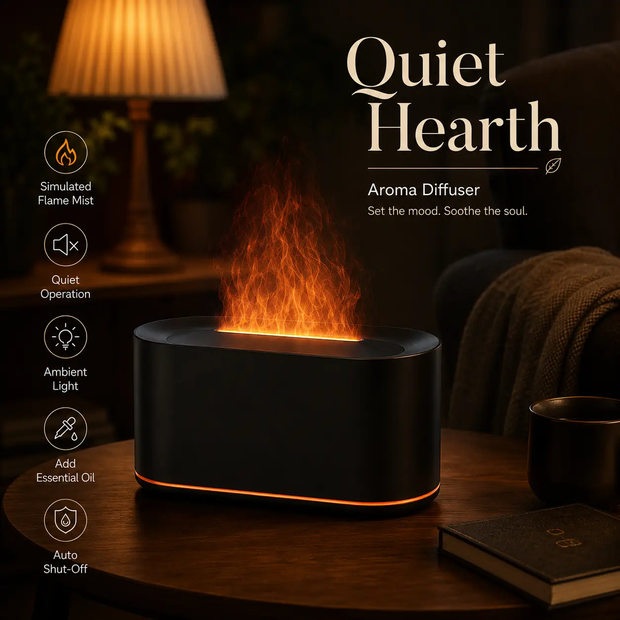 Compact Aroma Diffuser with Color LED Light, USB Cool Mist Humidifier for Bedroom, Office, Nightstand, Desk and Home Use