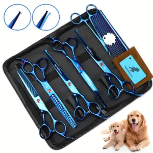 Pro Pet Grooming Kit: Stainless steel shears w/safe tips, thinning scissors & combs. Includes storage bag. Perfect for dog grooming.