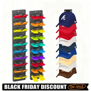 2 Hat Organizer for Baseball Caps 2Pack, Hat Rack for Wall with Strong Adhesive Hold up to 20 Hats, Hat Hanger Holder Display for Door Closet, Cap Organizer Storage Multilayer Two Mounting Option(Black)