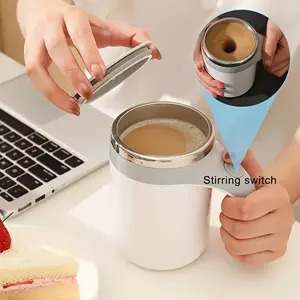 2pcs Self Stirring Coffee Mug with Magnetic Stirring Technology, 13.3oz 304 Stainless Steel Travel Mug, No Battery Needed, Ergonomic Handle & Spill-Proof Lid, Reusable Hand Wash Only, Christmas Birthday Gifts (White & Brown)