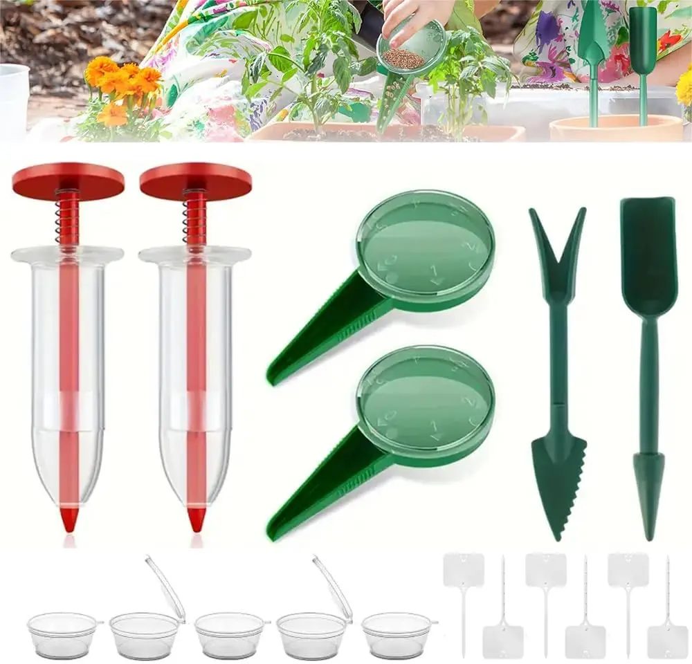 6-Piece Mini Seed Spreader Set, Handheld Seed Dispenser Tool with Seed Dibber & Widger, Small Garden Sowing Planter for Tiny Seeds, Seedling Transplanting & Indoor Gardening