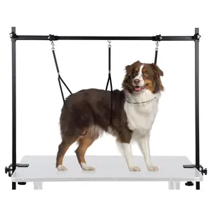 HIDOG H-Shape Dog Grooming Arm with Clamp, Pet Grooming Table Arm with 3 Loop Noose, 33" Height Adjustable and 38" - 50" Width Adjustable for Small/Medium/Large Dogs