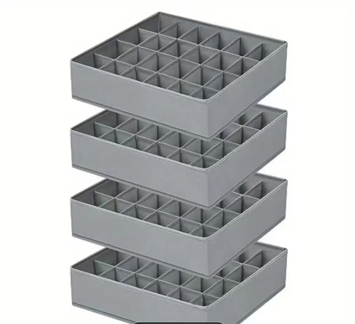 4-Piece Sock and Underwear Drawer Organizer Set, 64-Compartment Foldable Fabric Wardrobe Organizer for Jewelry and Vanity Tables, Wardrobe Organizer and Storage Box for Socks, Underwear, Ties, and Leggings