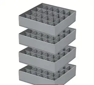 4-Piece Sock and Underwear Drawer Organizer Set, 64-Compartment Foldable Fabric Wardrobe Organizer for Jewelry and Vanity Tables, Wardrobe Organizer and Storage Box for Socks, Underwear, Ties, and Leggings