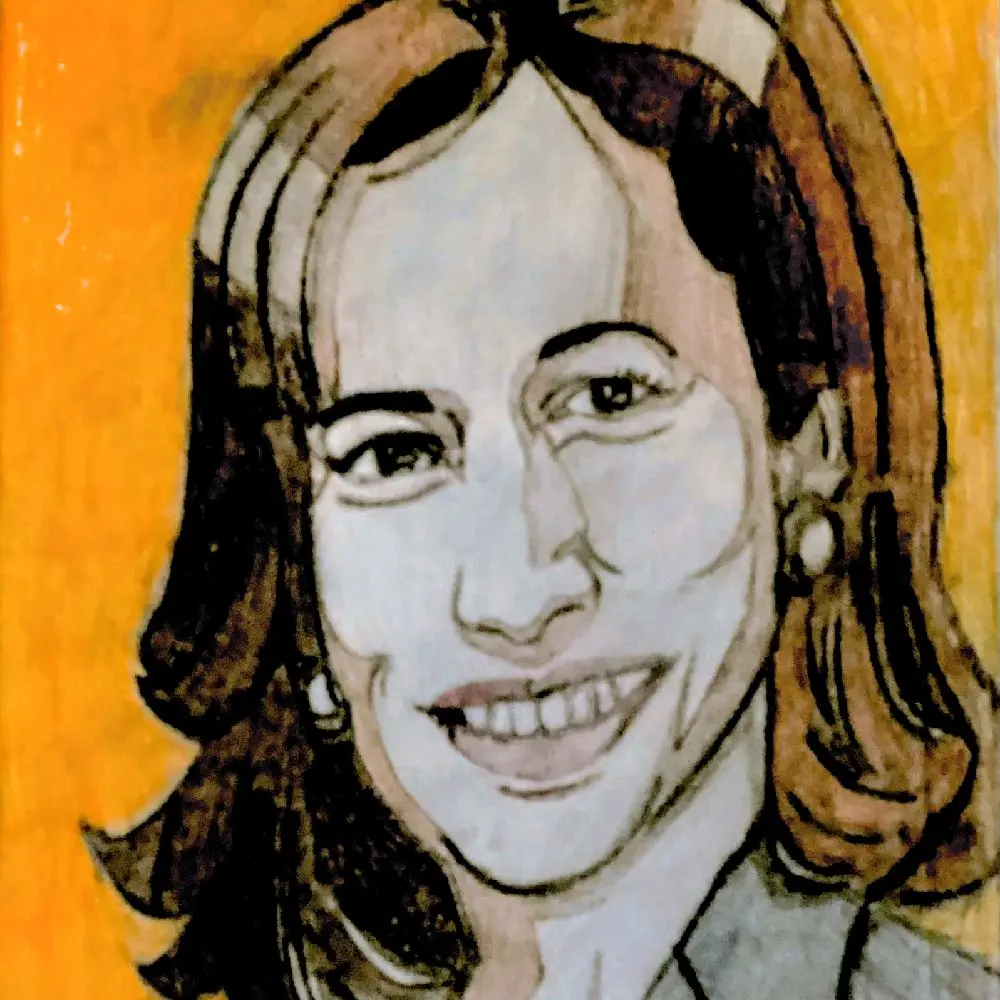Original Kamala Harris Themed Colored Pencil Canvas Art - 11" x 14" Wall Decor