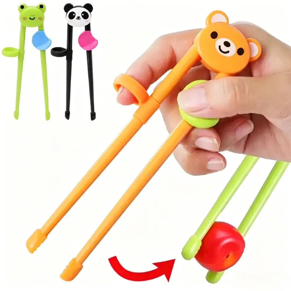 3 Pairs Unisex Silicone Training Chopsticks for Kids, Cartoon Animal Learning Cutlery with Detachable Rings and Anti-Slip Head for Kindergarten Use, Cartoon Animals, Child