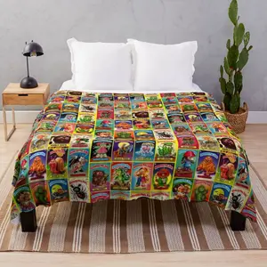 Garbage Pail Kids Vintage Trading Card Collage Print Flannel Blanket Cooling Blanket Homegoods Soft Cozy For Bedroom Living Room Sofa For Retro 80s Collectors Nostalgia Fans Perfect Gift tiktokshopspringglowup