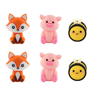 14Pcs Pig Bee Fox Silicone Focal Beads for Keychain Making DIY Handicraft,3D Shaped Silicone Beads for Pens