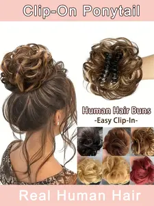 Elegant Hair Real Human Mess Bun Hair Clip On Ponytail, Easy Wear Instant Style, Voluminous Full Look, Natural Smooth Hair, Durable Non-Fall Out, Suitable for Various Occasions, Ponytail Extensions