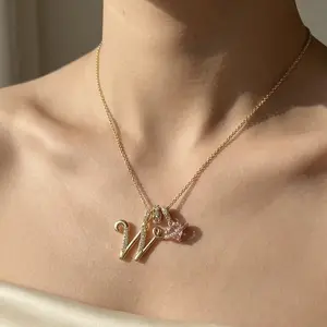 Soocosisx Necklace Dopamine 26 English Letter Necklace, Girls' Light Luxury,DDXL0008  Niche, High-end Pinyin Jewelry 14K Gold-Plated