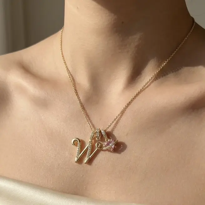 Soocosisx Necklace Dopamine 26 English Letter Necklace, Girls' Light Luxury,DDXL0008  Niche, High-end Pinyin Jewelry 14K Gold-Plated