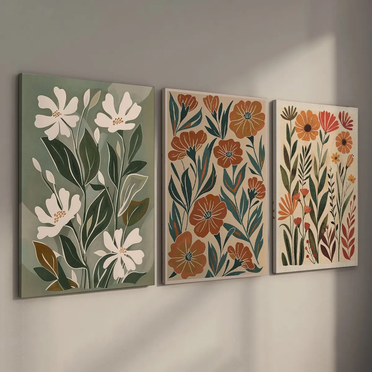 3 Counts Wood Framed Canvas Modern Boho Abstract Flower Wall Art, Wild Flower Nature Floral Art, Floral Prints, Decorative Artwork, Ready To Hang, Waterproof Canvas Wall Art, Artwork For Gift, Wall Picture for Home, Bedroom & Dormitory Decor
