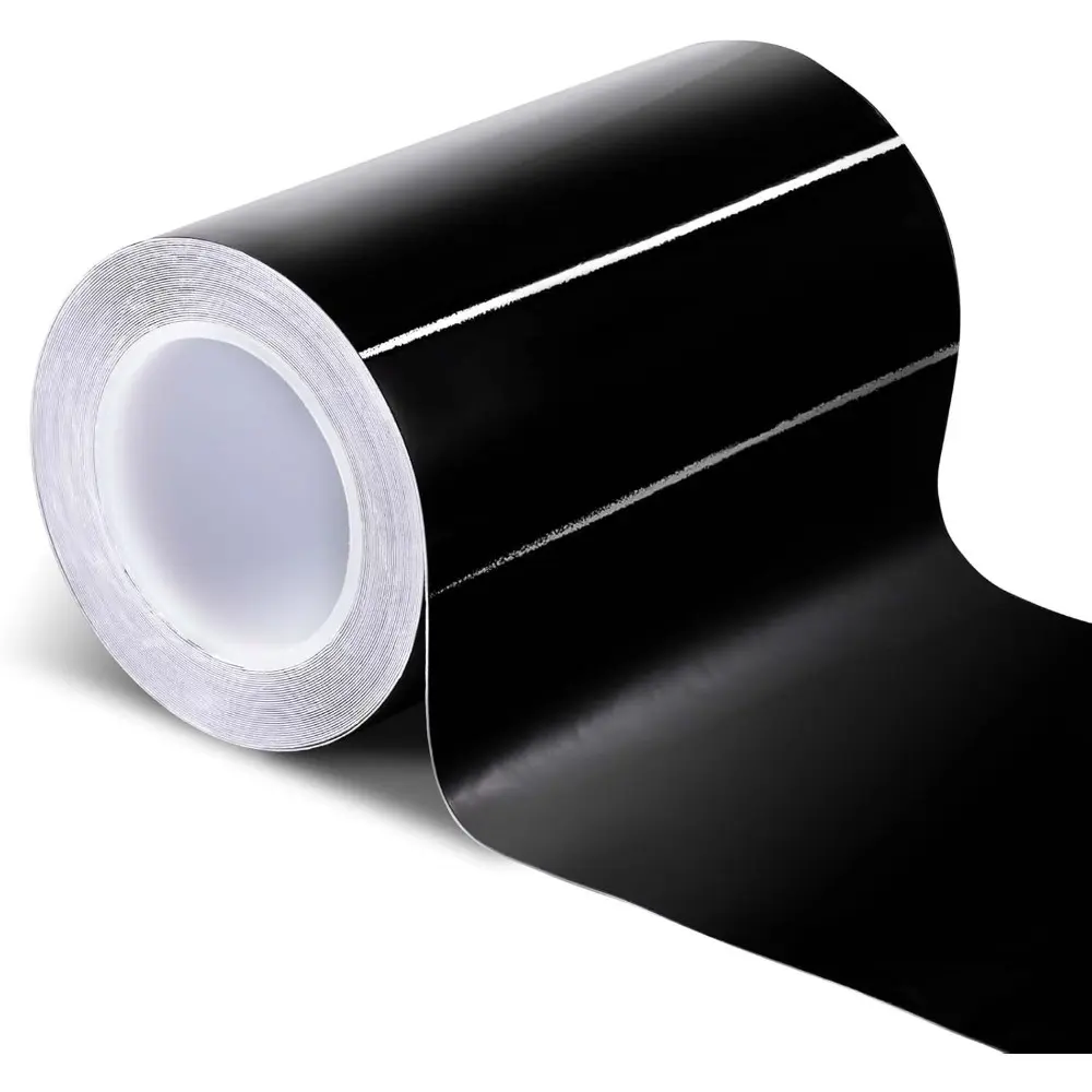 Gloss Black Vinyl Wrap 4 Inch x 20ft Air-Release Adhesive Vinyl Tape Chrome Delete Wrap Roll DIY Car Exterior Decoration Door Edge Guard Vehicle Detailing Paper 10CM x 6M