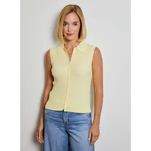 Lemon Button Front Sleeveless Sweater
