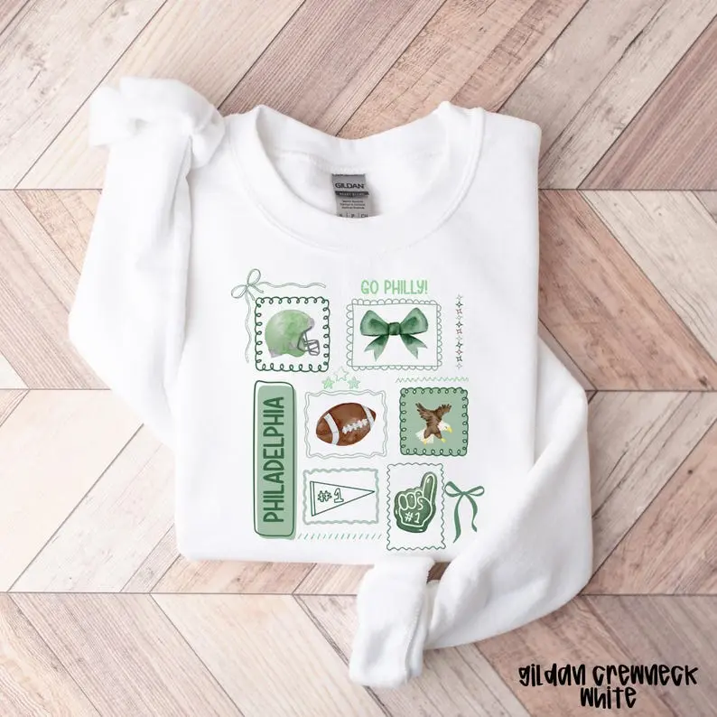 Coquette Eagles Crewneck Sweatshirt, Doodle Football shirt, Game Day tee, Girly Football Shirt, Gift for Philadelphia Fan, Kid Football